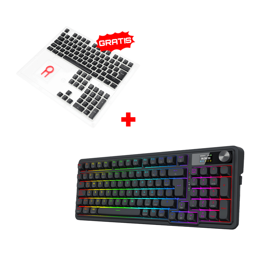 Teclado Redragon EISA K719 PRO Inalámbrico Español  BLACK - MINT MAMBO SWITCH  + Keycaps Redragon SCARAB, Spanish A130B-SP BLACK
