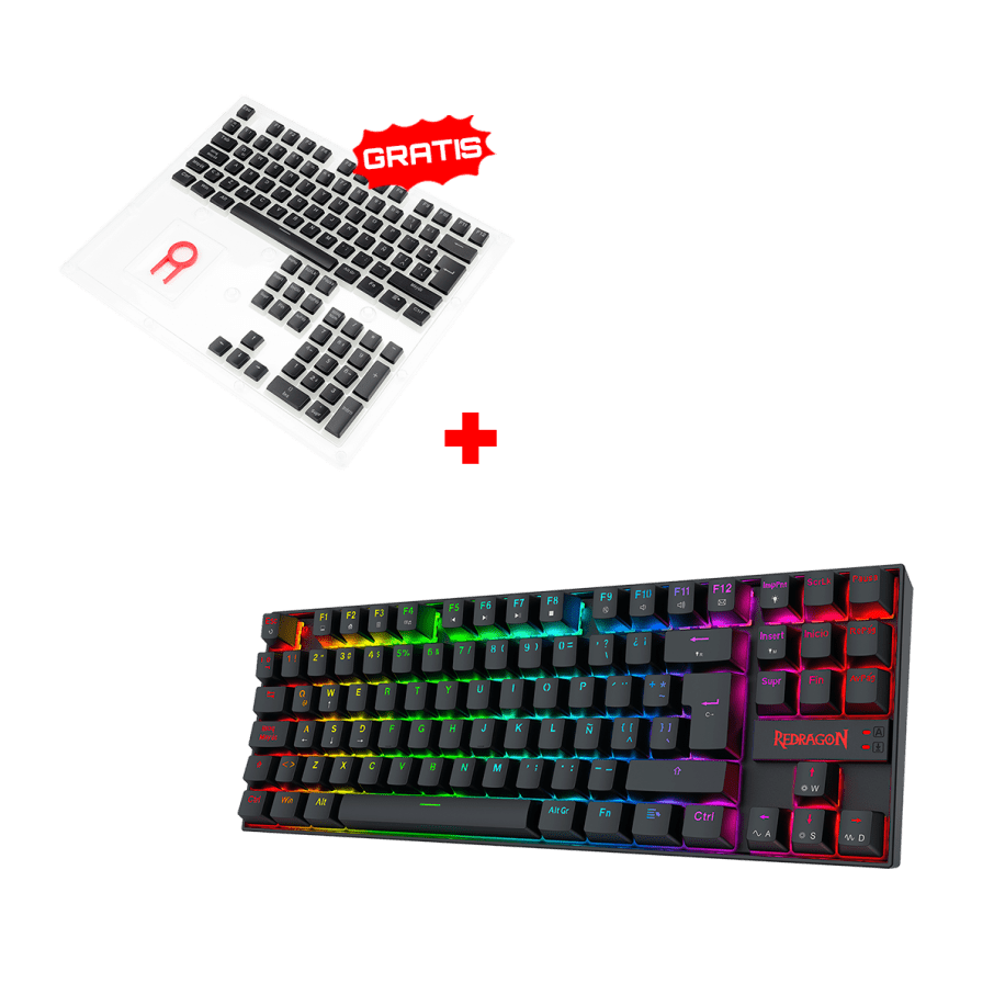 K552RGB Teclado Redragon KUMARA BLACK, Spanish RED SWITCH + Keycaps Redragon SCARAB, Spanish A130B-SP BLACK