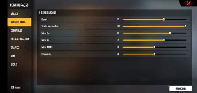melhor sensibilidade do free fire