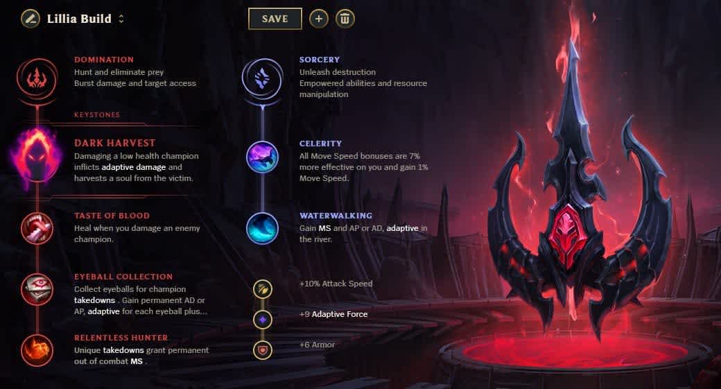 Lillia League of Legends: Dark Harvest rune page