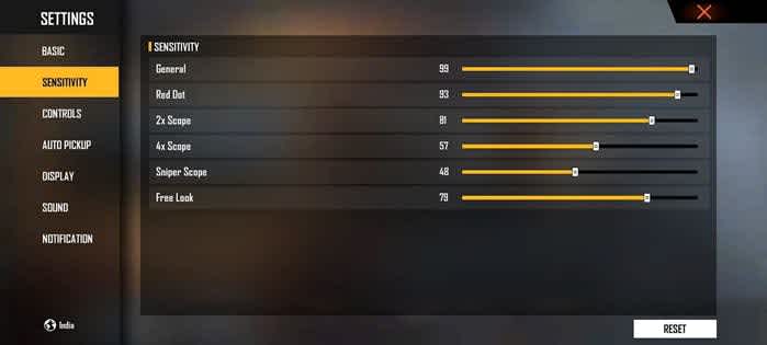 sensibilidad para free fire