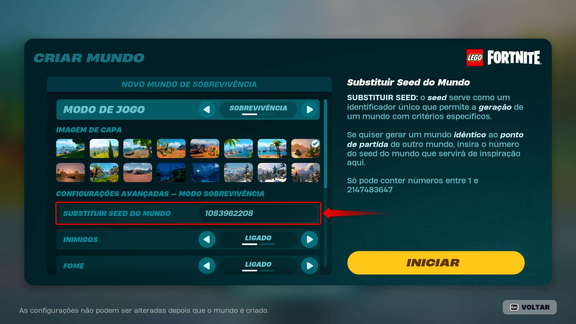 utilizar os códigos de seeds de Lego Fortnite
