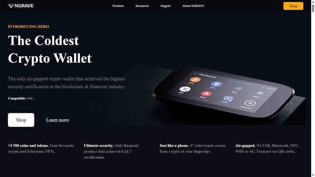  NGRAVE Zero cold crypto wallet