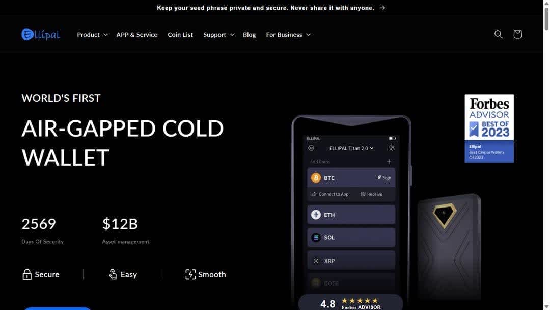 ELLIPAL Titan 2.0 - air-gapped cold crypto wallet