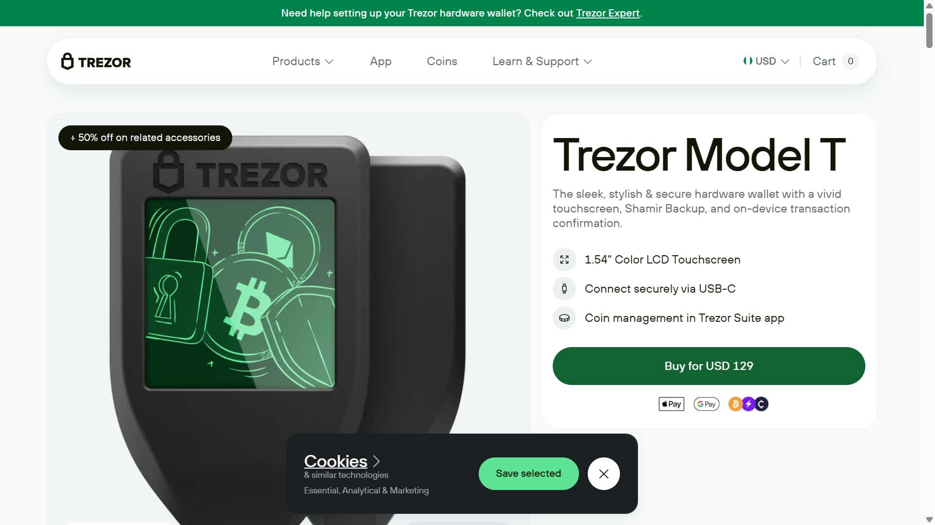 Trezor Model T hardware wallet