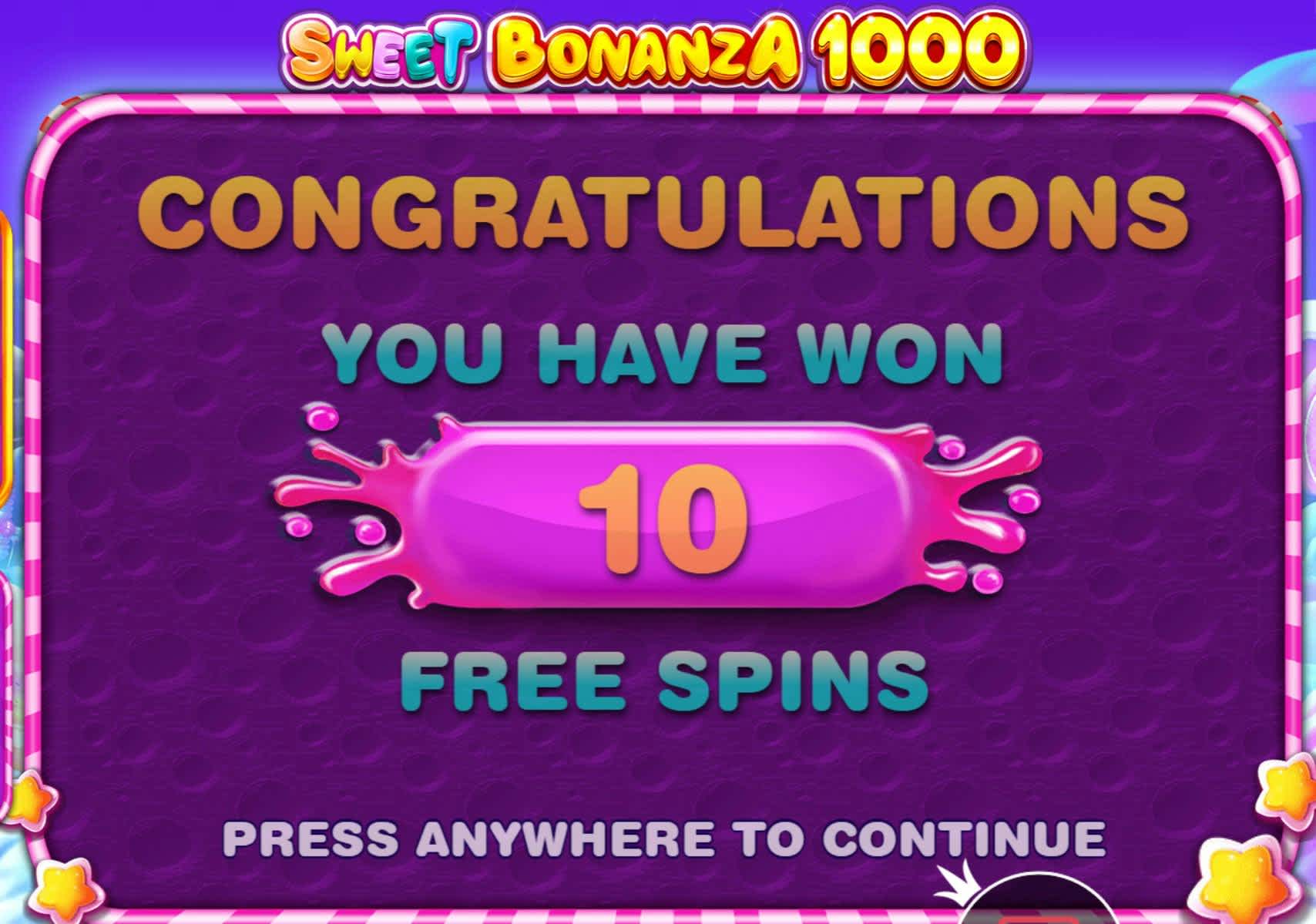 Sweet Bonanza 1000 free spins example