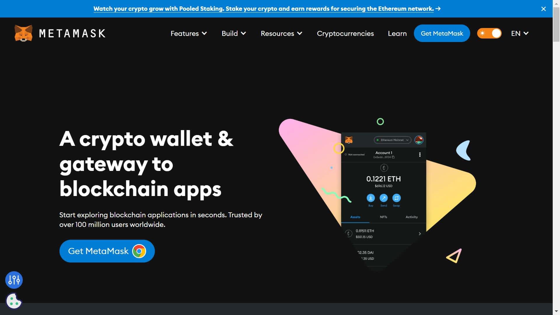 MetaMask non-custodial wallet for non-kyc trading