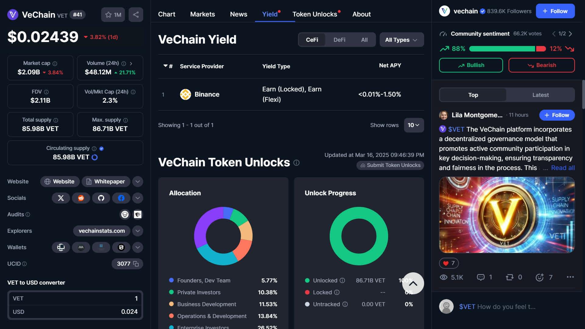 current price of vechain