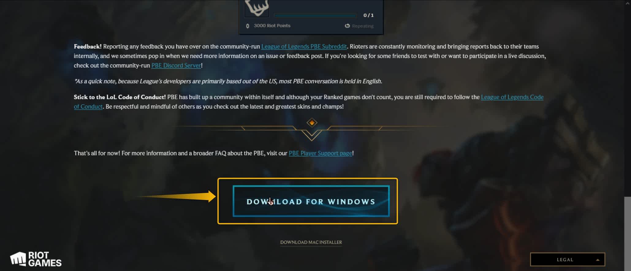 conta PBE League of Legends