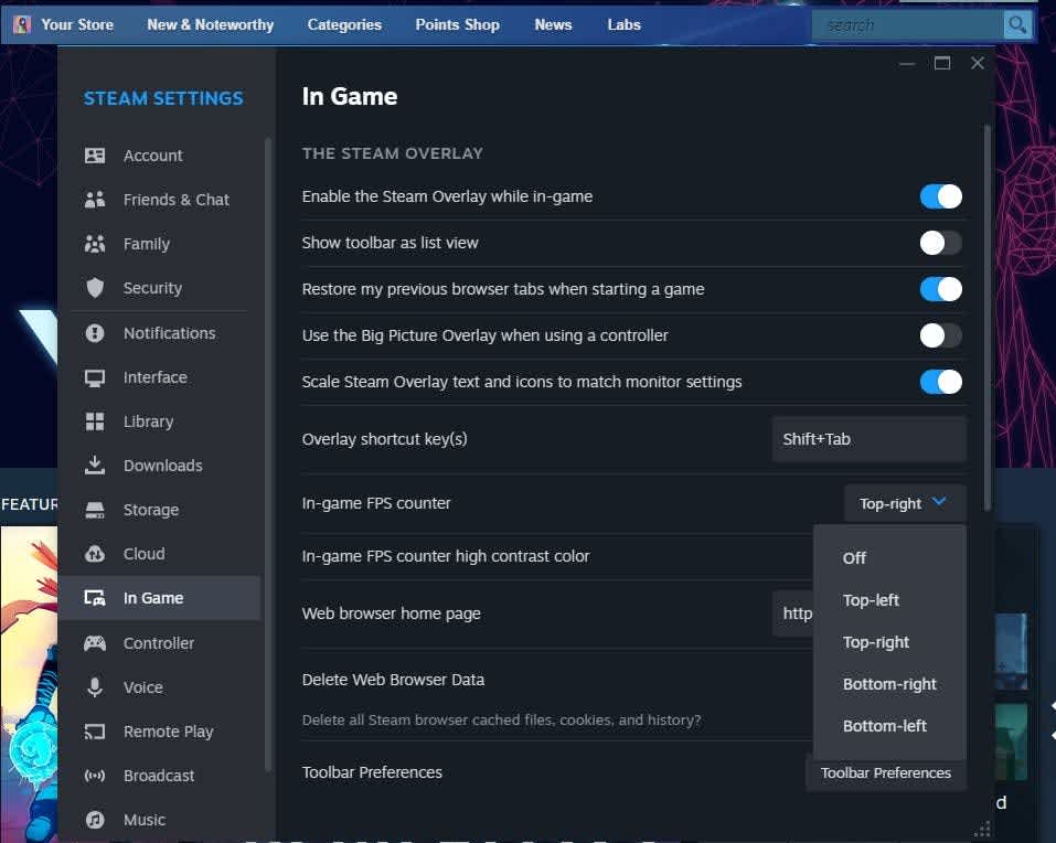 You can also add an FPS counter to all your Steam games through the Settings. 