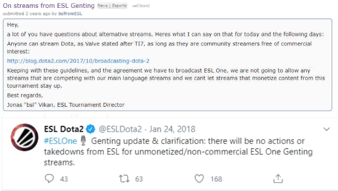 ESL dmcas streamers