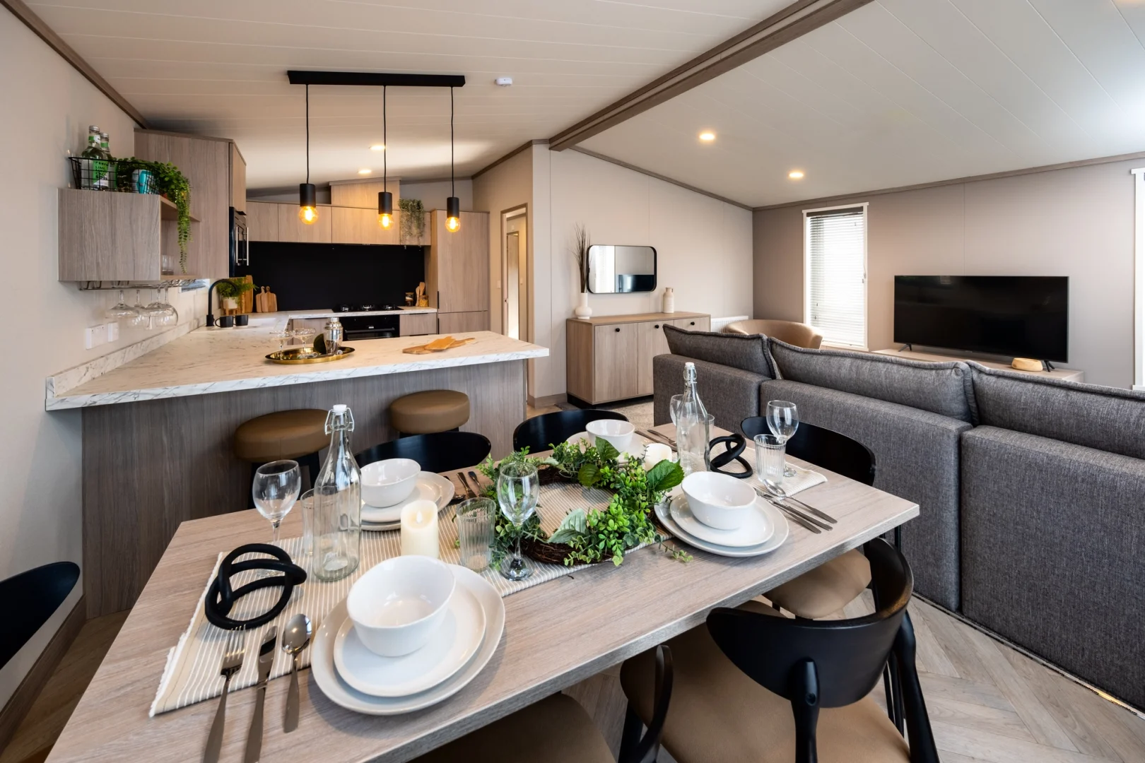 Inside a Faraday holiday lodge by Victory Leisure Homes.
