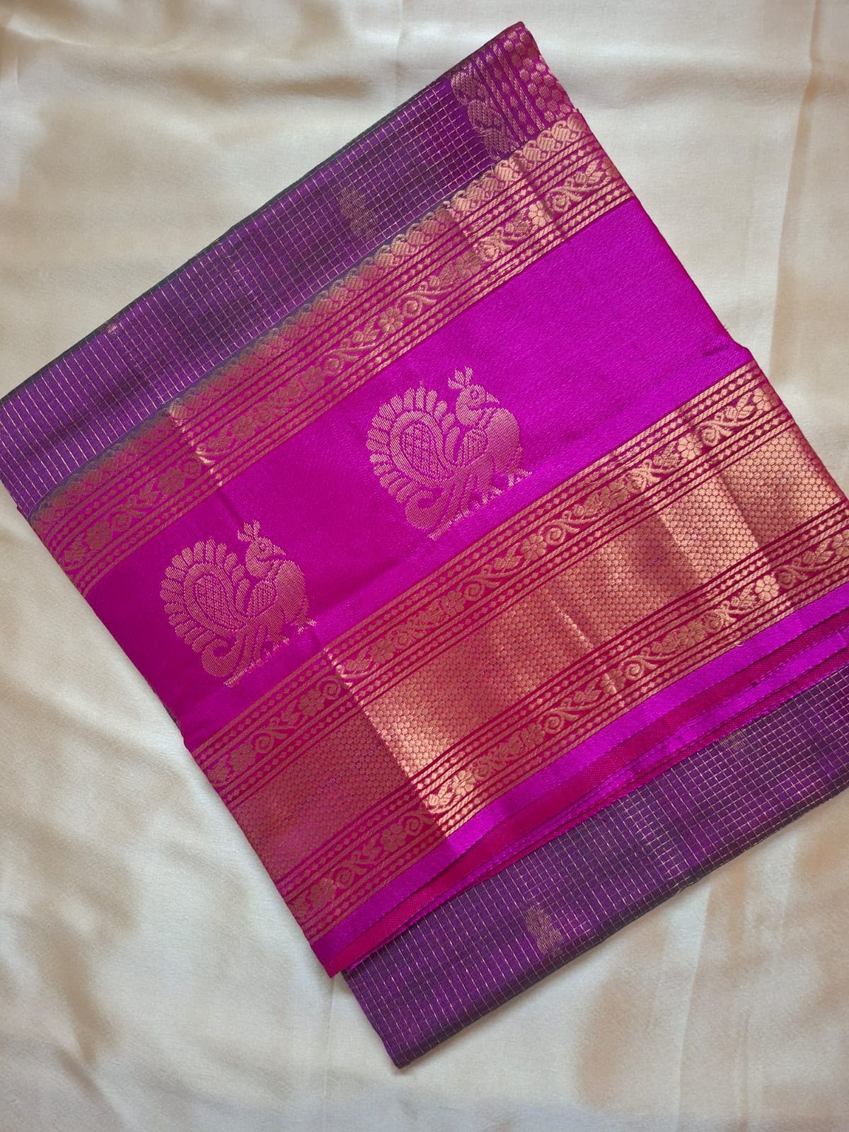 Purple with Pink Pure Silk Cotton Handloom saree