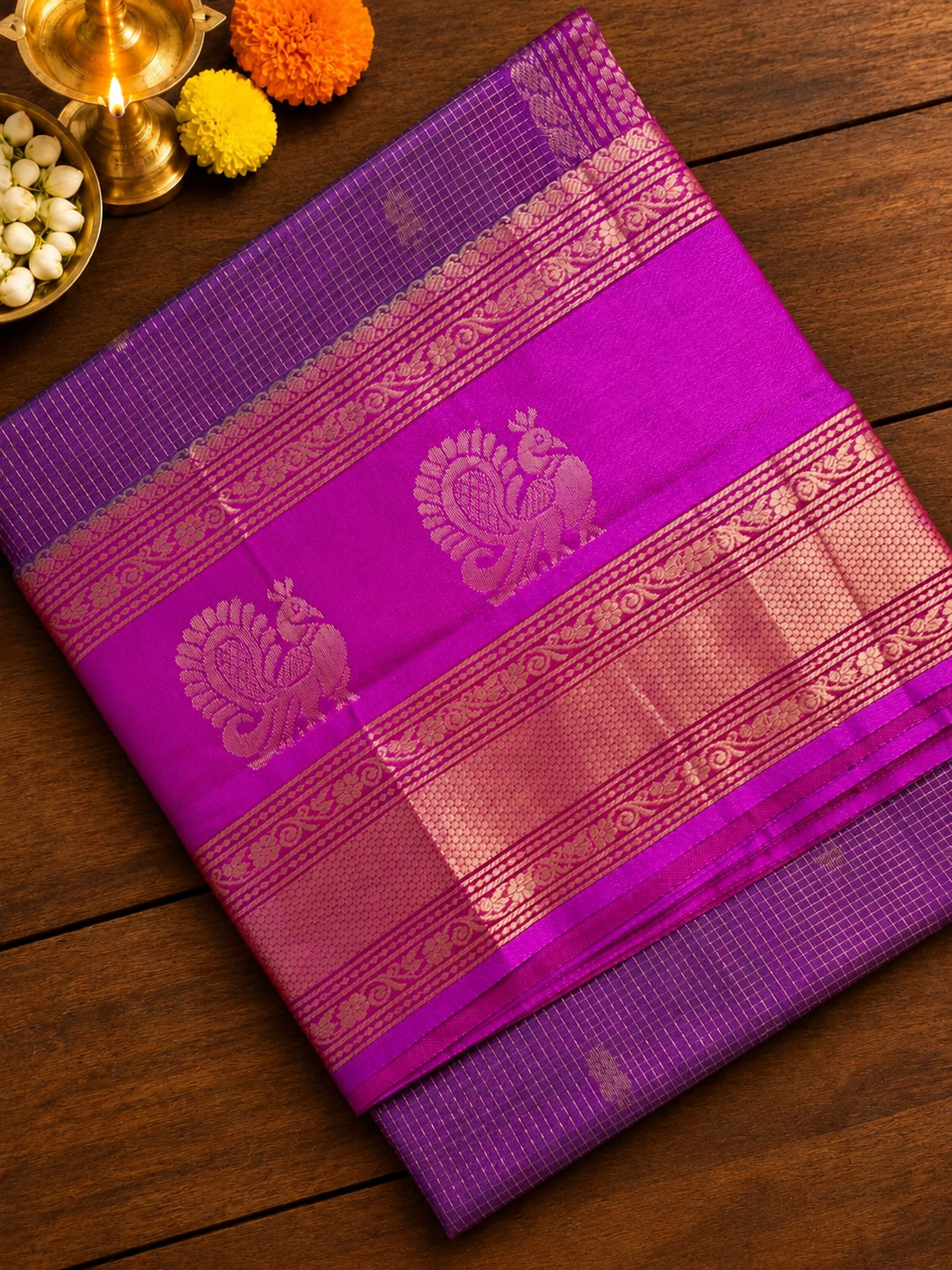 Purple with Pink Pure Silk Cotton Handloom saree