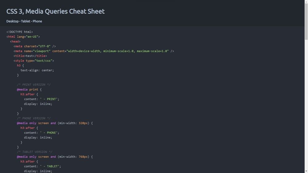 Media Queries Cheat Sheet