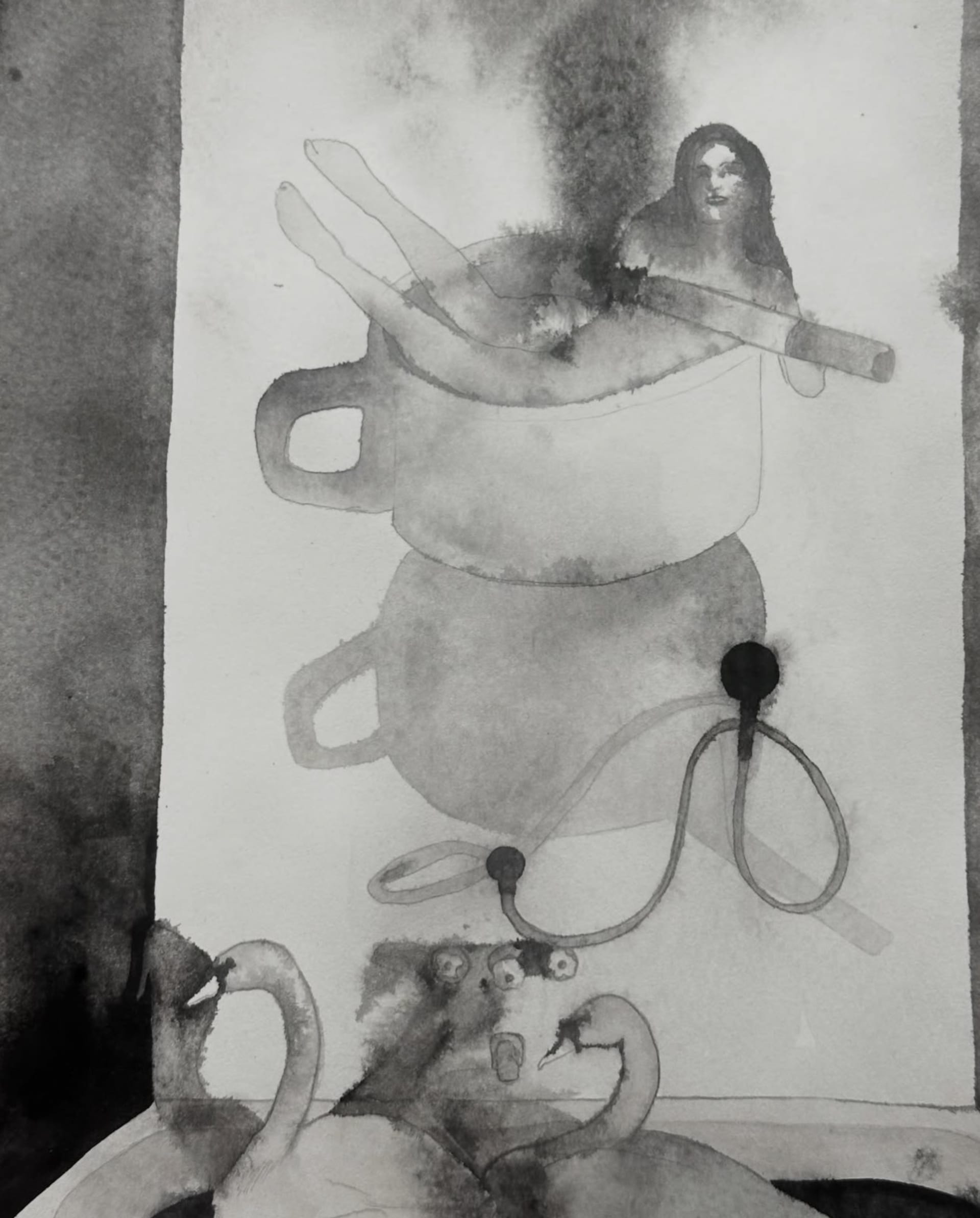 Cold Plunge — ink drawing by Vera Nulla