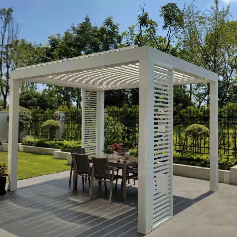 Attached aluminum patio cover shading a rear patio
