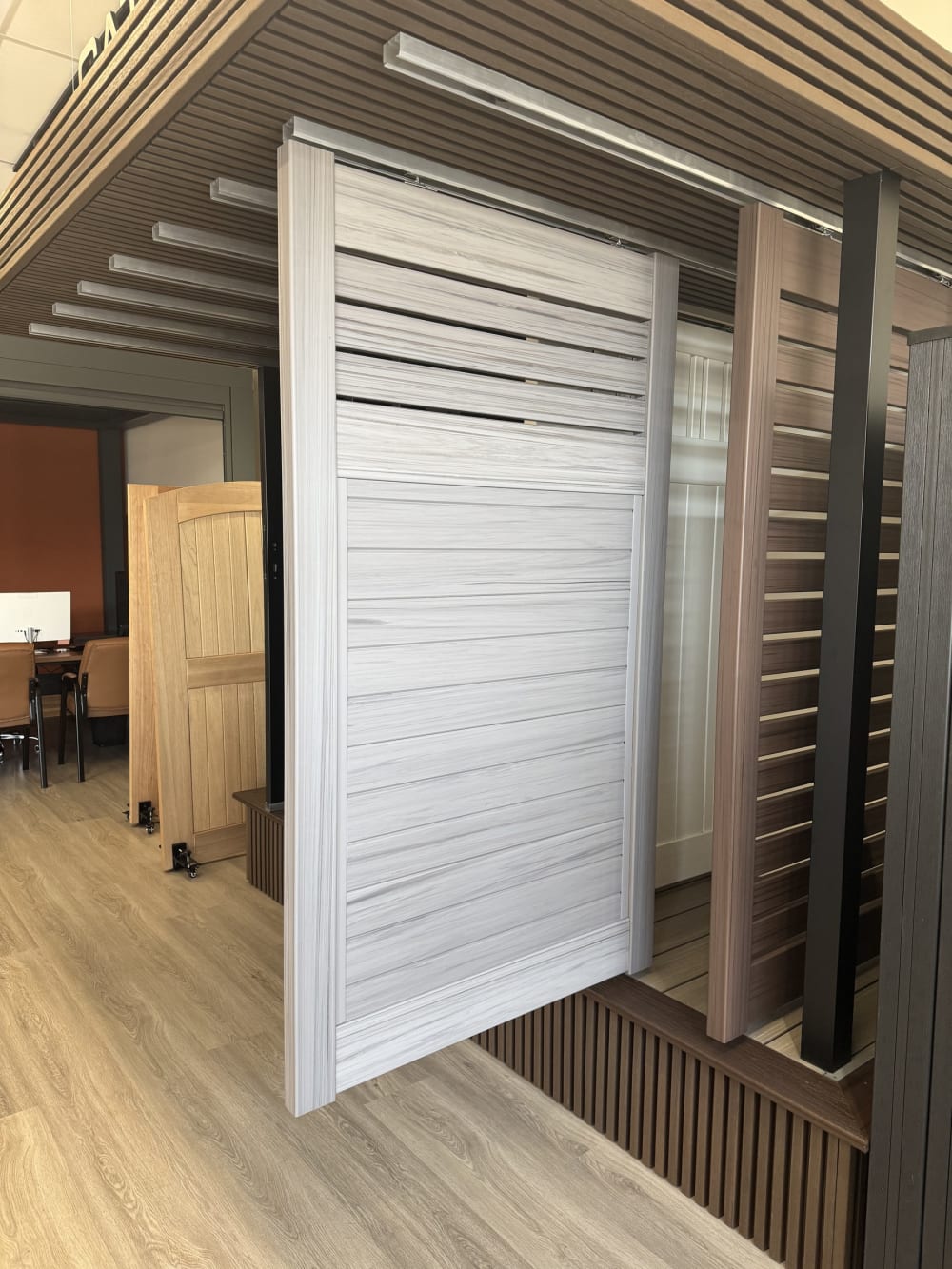 Vinyl gate in Storm colour with a semi-privacy accent window