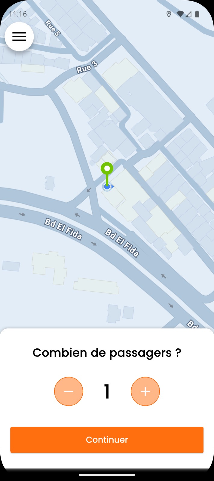choisissez nombre de passagers 