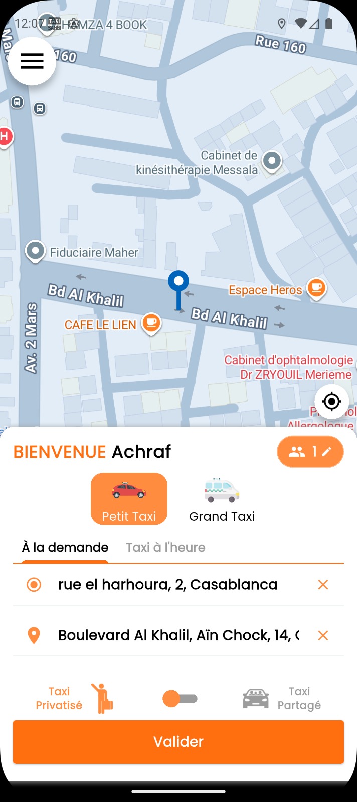 Choisissez votre destination et type de course , taxi