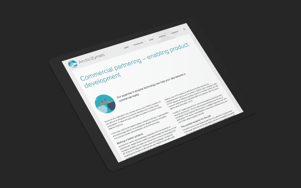 ArcticZymes website on tablet