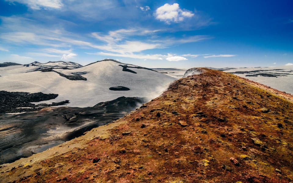 Snow meeting lava at Eyjafallajokull, Iceland
