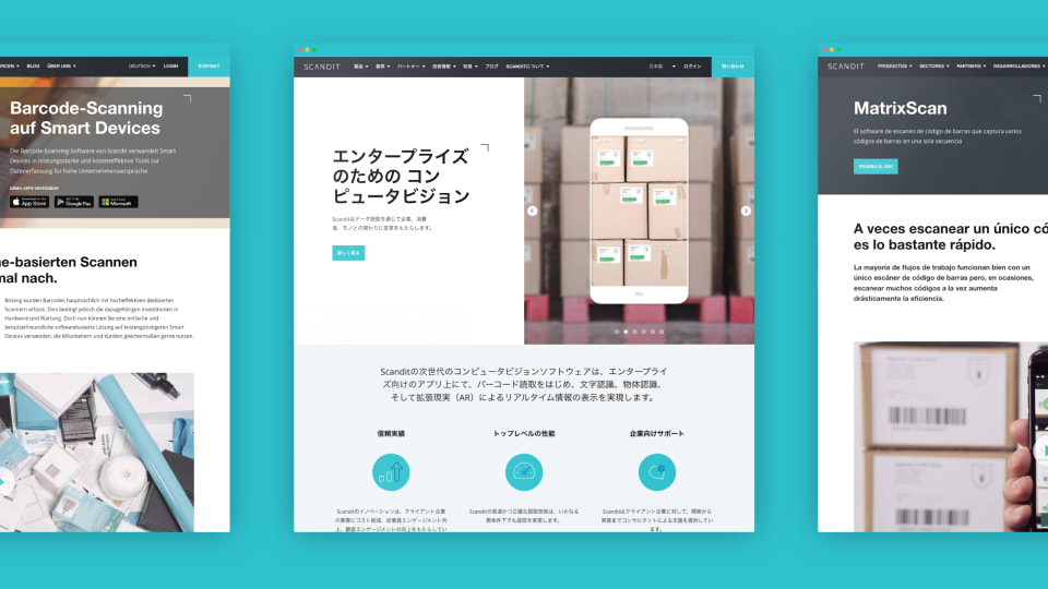 Scandit website browser shots in various languages
