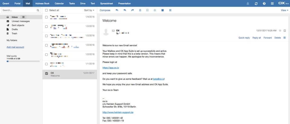 OX App Suite interface