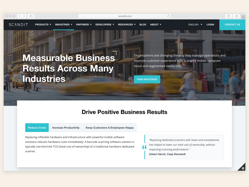 Scandit website - technology