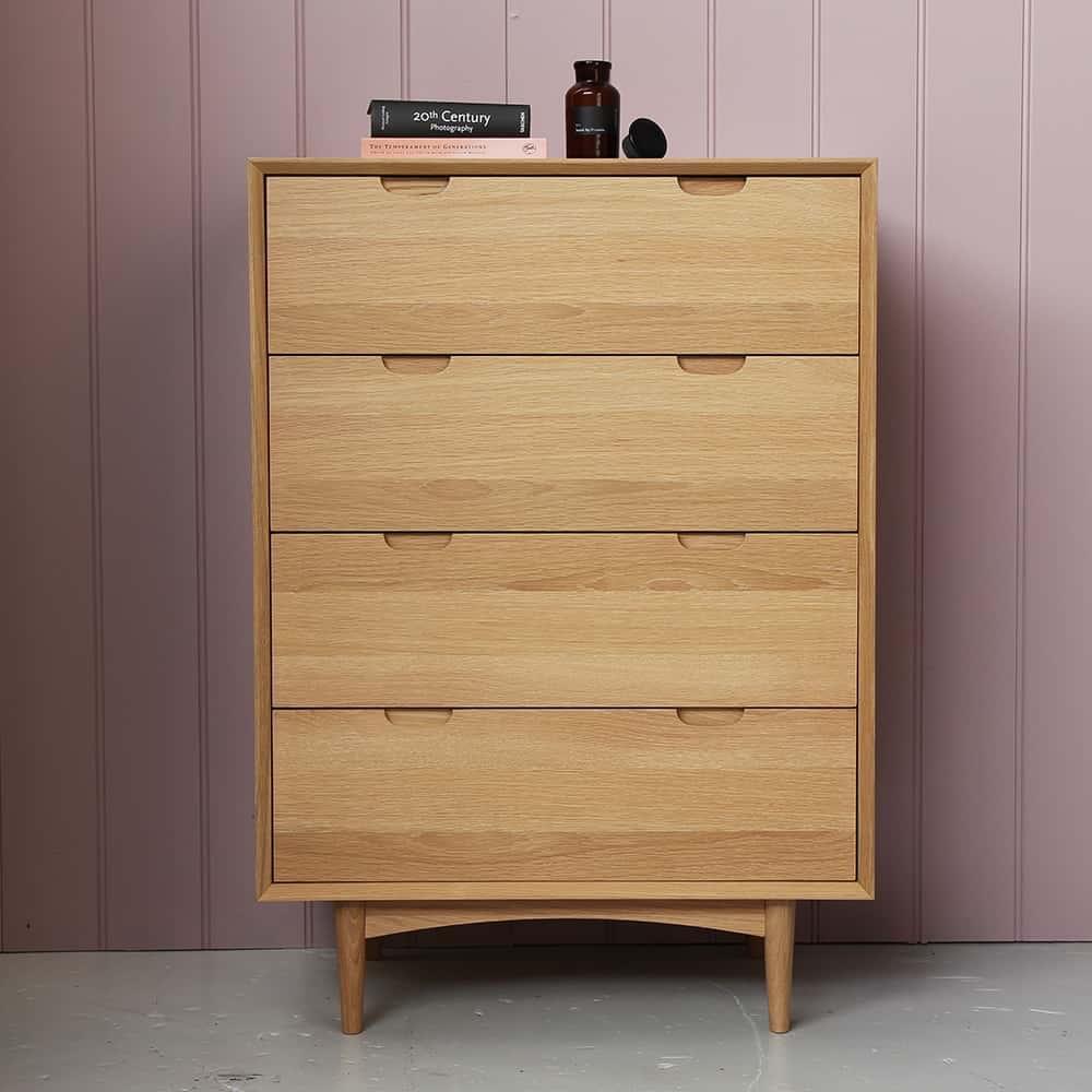 Mia 4 Drawer Chest - Oak - Styled Image by Unico