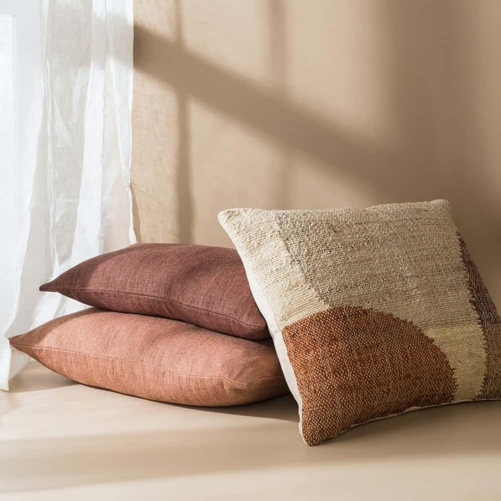 Heavy Linen Jute Cushion - Plum - Styled Image by Citta Design  