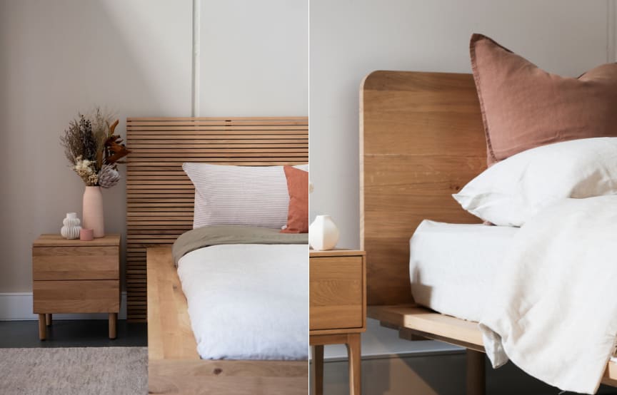 Harmony Bedside Table and Serene Bed - Lifestyle Images by RJ Living