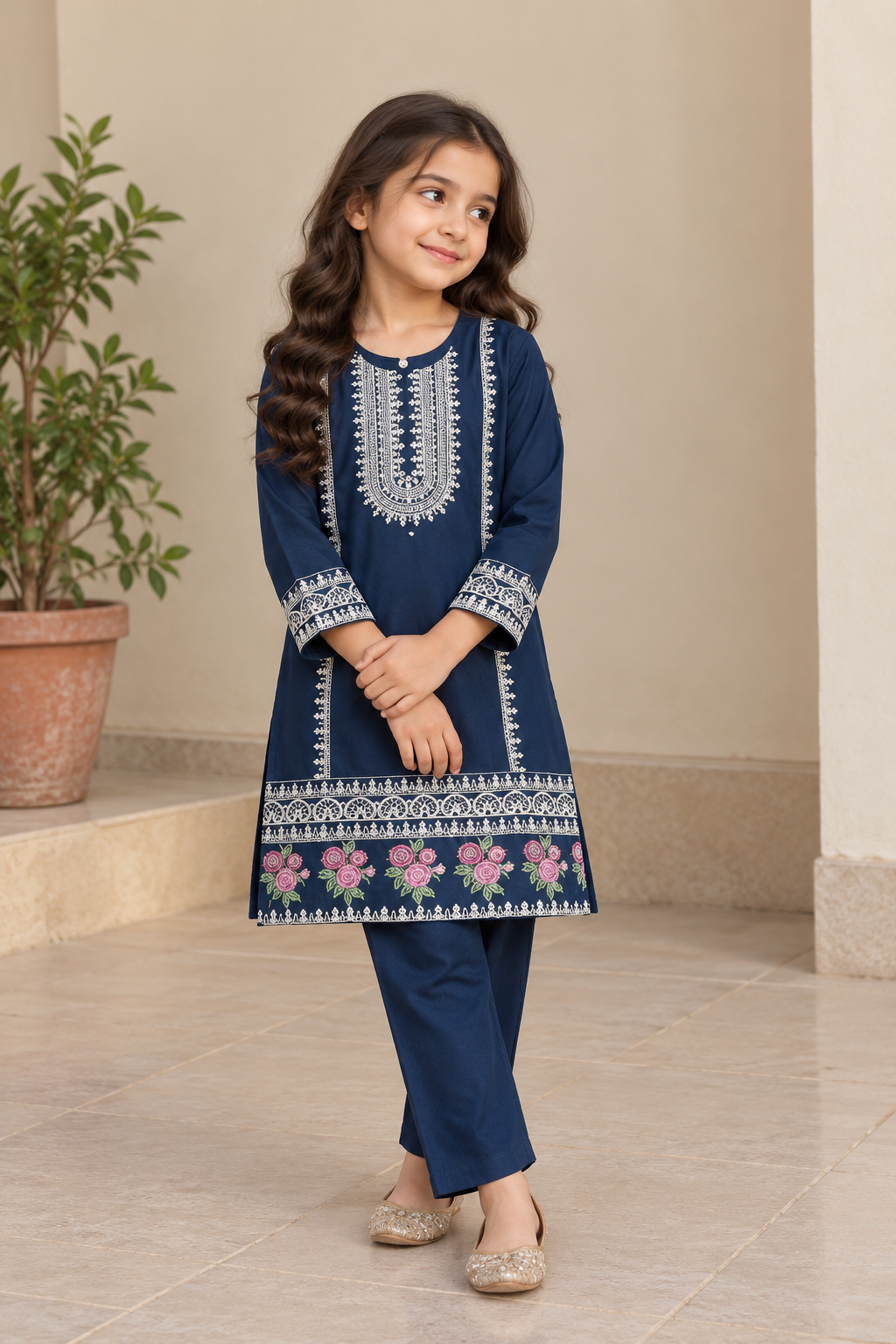 Sapphire Floral Embroidered Kids Kurta Set
