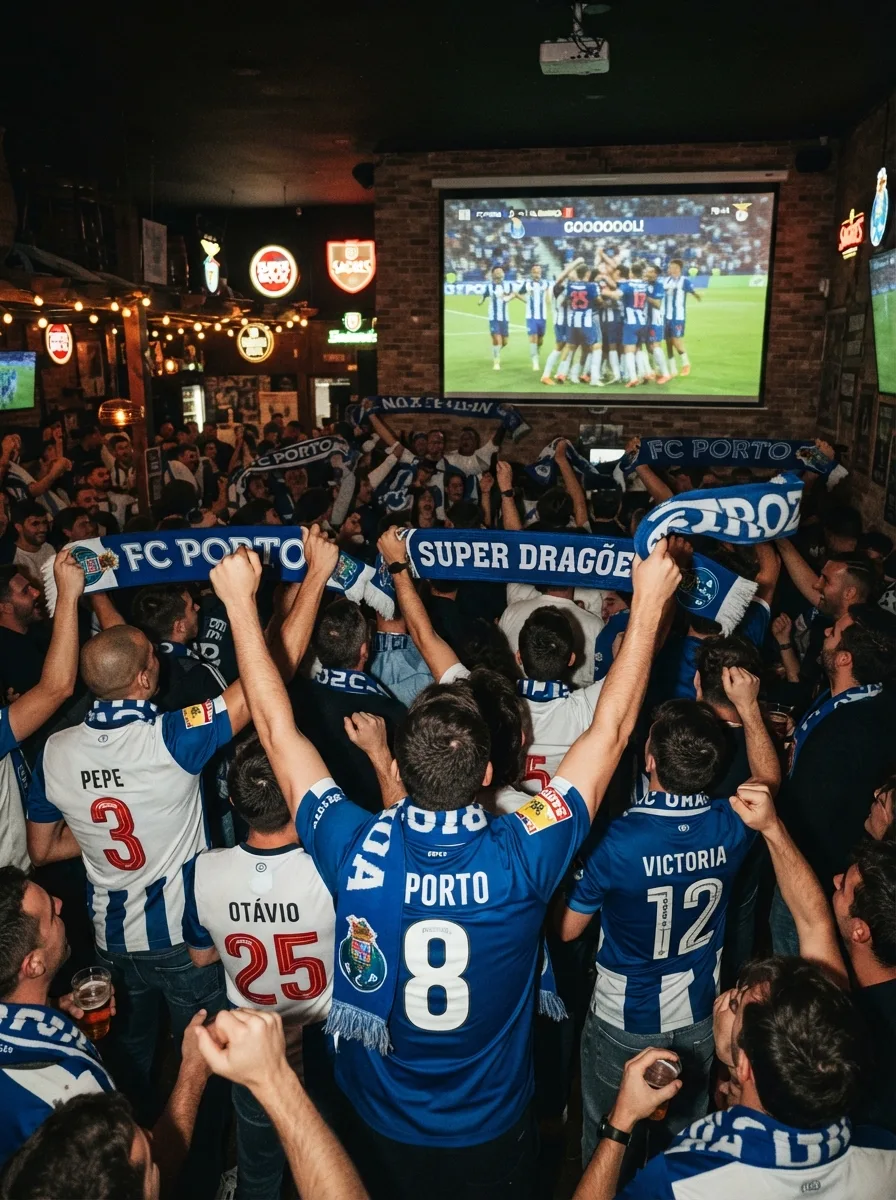 Fans cheering during a football match at the bar