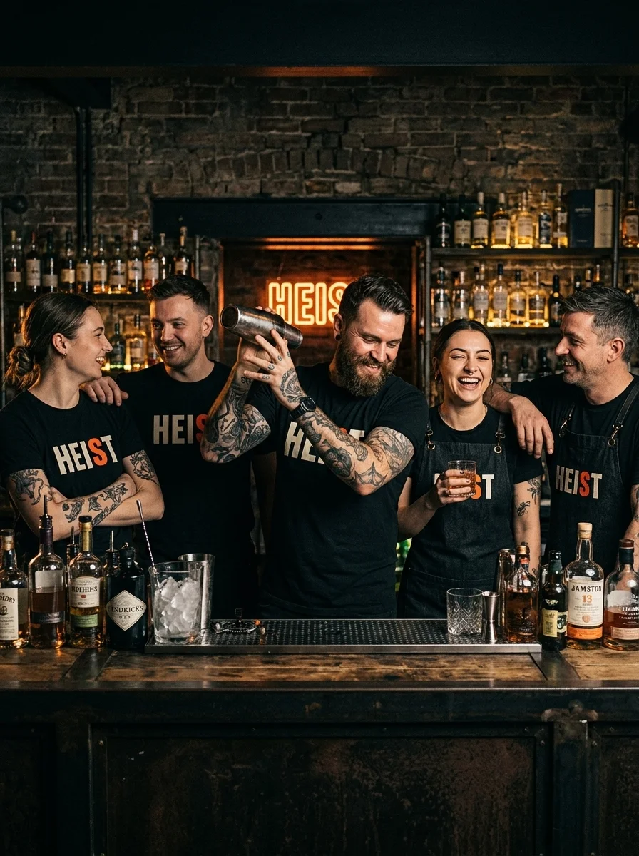 The Heist crew behind the bar