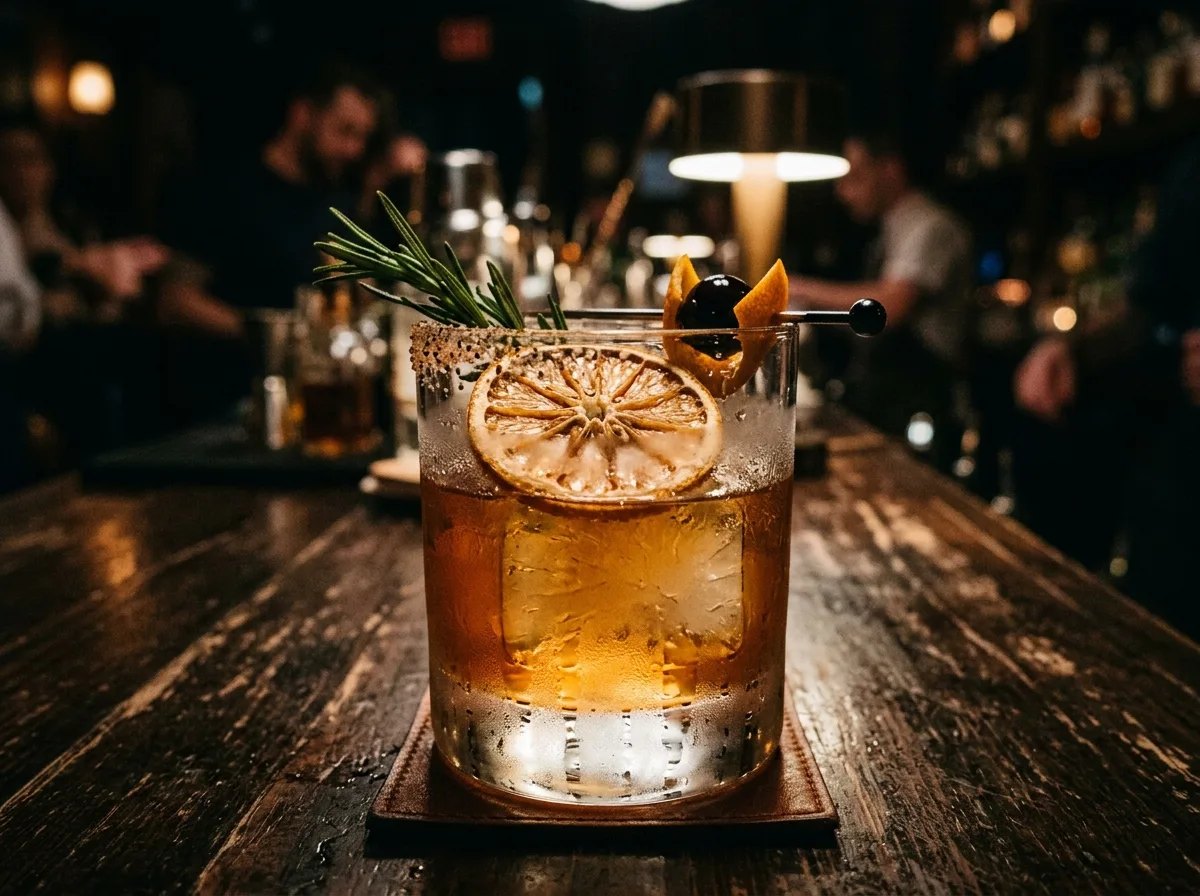 Bartender mixing a cocktail at the bar