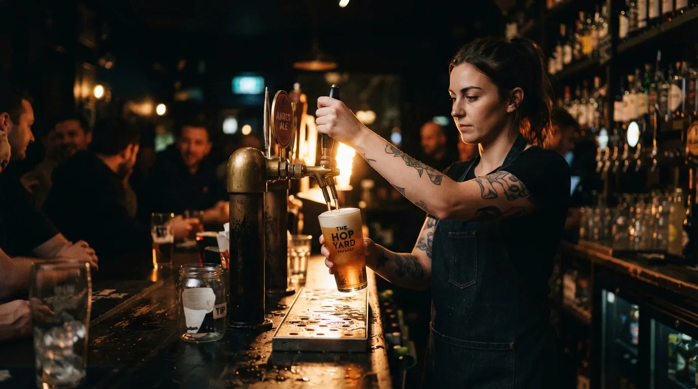 Bartender pouring a craft beer at the bar