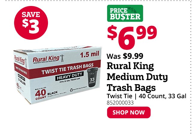 Various Brands Twist Tie Heavy Duty 33 Gallon Trash Bags, 40 Count | Rural King