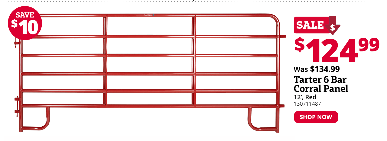 Tarter 12' 6 Bar Corral Panel, Red - ECR12