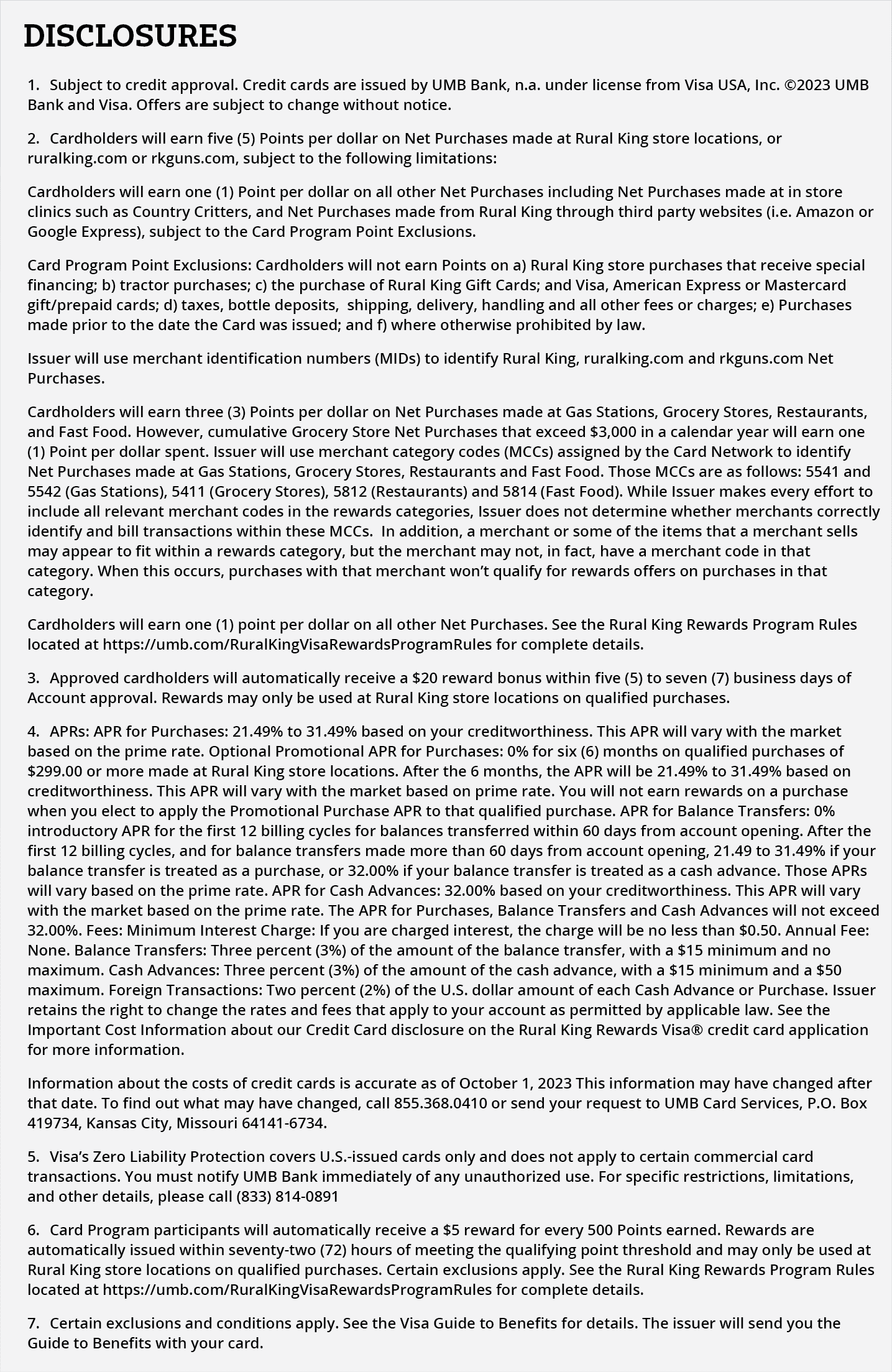 Rural King Rewards Visa Credit Card