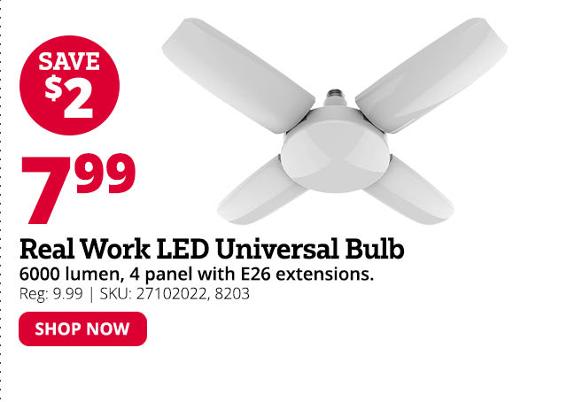 Real Work LED Universal Bulb with E26 Extension