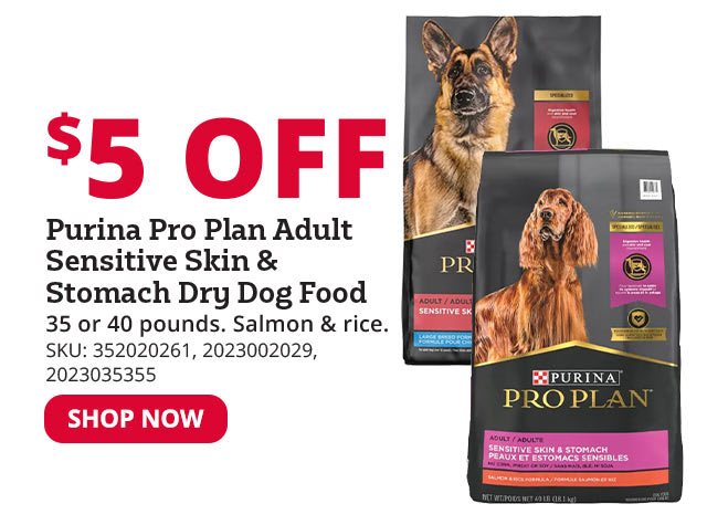 $5 Off Purina Pro Plan Adult Sensitive Skin & Stomach Dry Dog Food