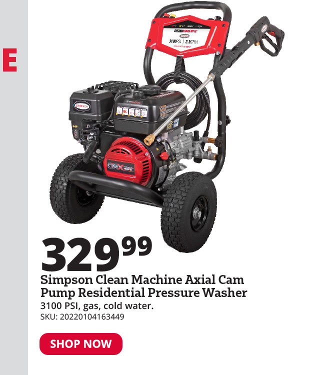 Simpson Clean Machine 3100 PSI Axial Cam Pump Cold Water Residential Gas Pressure Washer - 61227