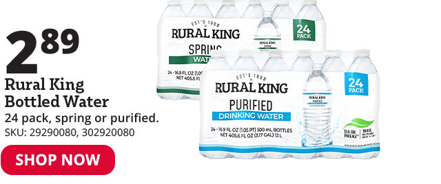 Rural King Bottled Water, 24 Pack Spring or Purified