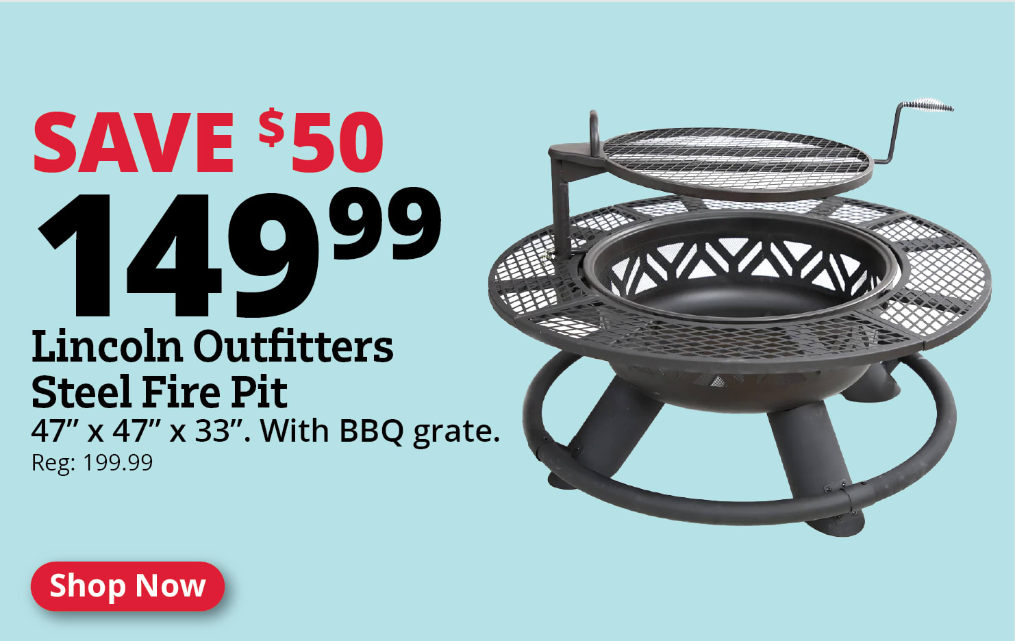 Lincoln Outfitters Steel Fire Pit with BBQ Grate - 90-165-0204