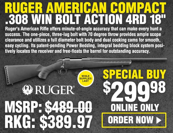 Ruger American Rifle Compact .308 Win Bolt Action 4rd 18"in Rifle