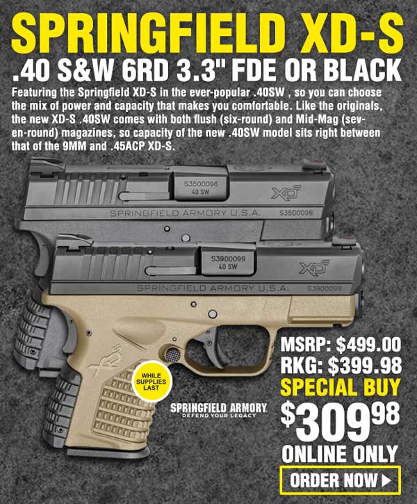 Springfield XD-S .40SW 6rd 3.3in Pistols - FDE or Black