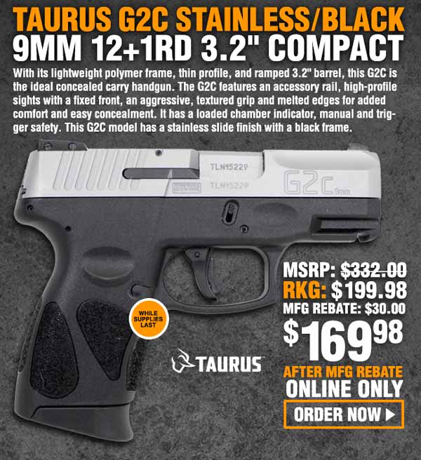 Taurus G2C Stainless/Black 9mm 12rd 3.2in Pistol