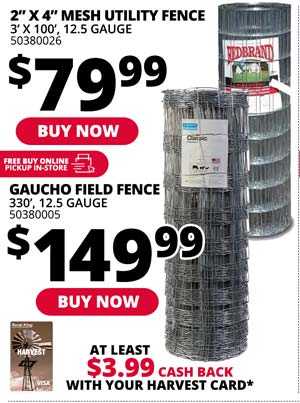 Mesh Utility Fence 3' x 100' or Gaucho Field Fence 330'