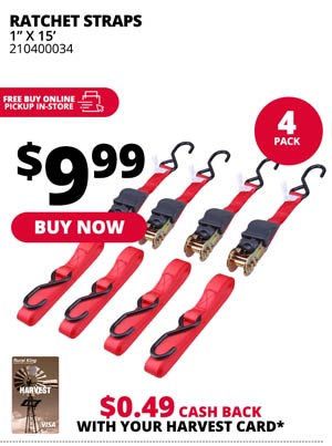 4 Piece 1"X15' Ratchet Strap Tie Down Set